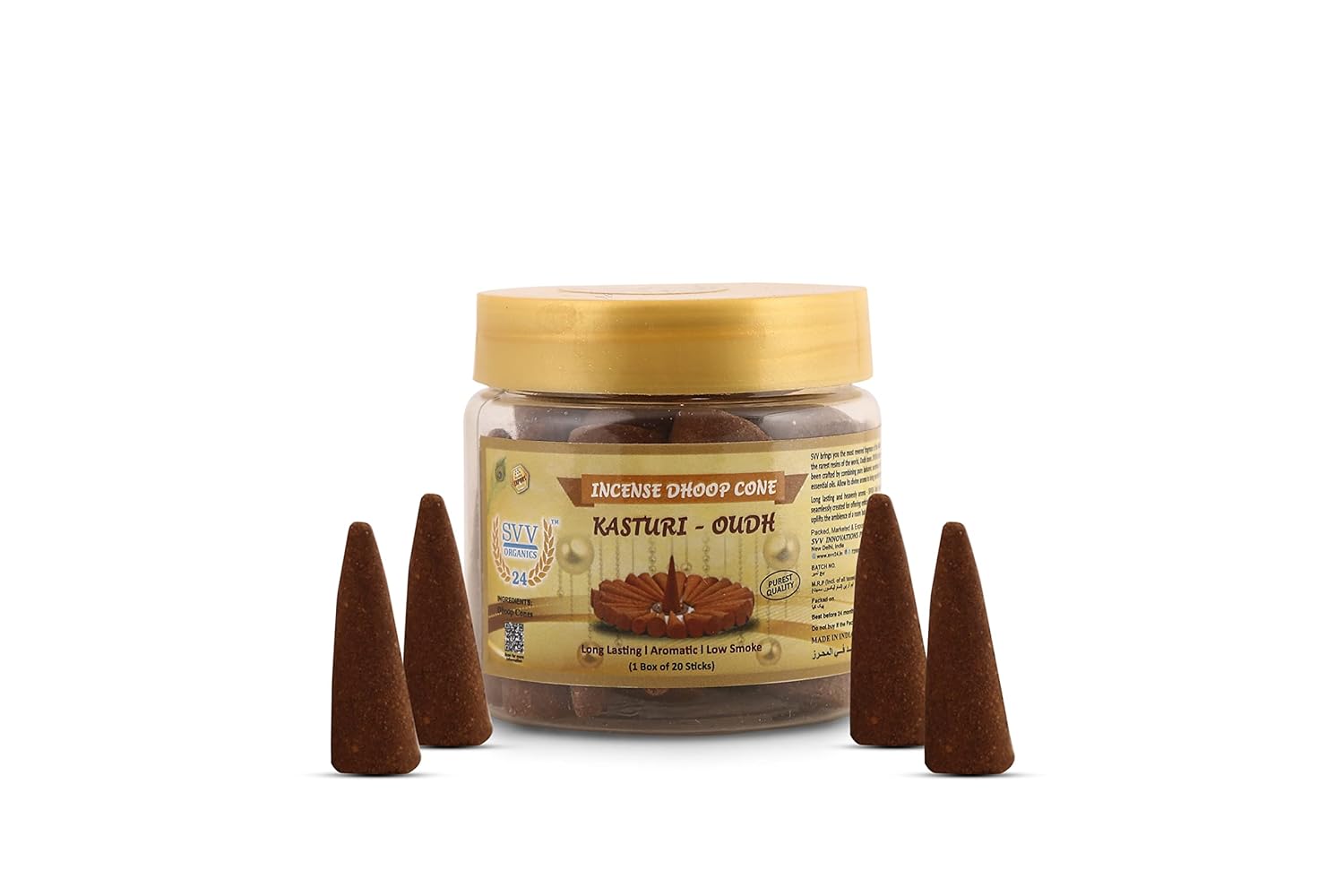 SVV24 Oudh Dhoop Cone Kasturi Incense | Premium and Long Lasting Aroma Dhoop Cone for Puja | (Pack of 20 Cones)