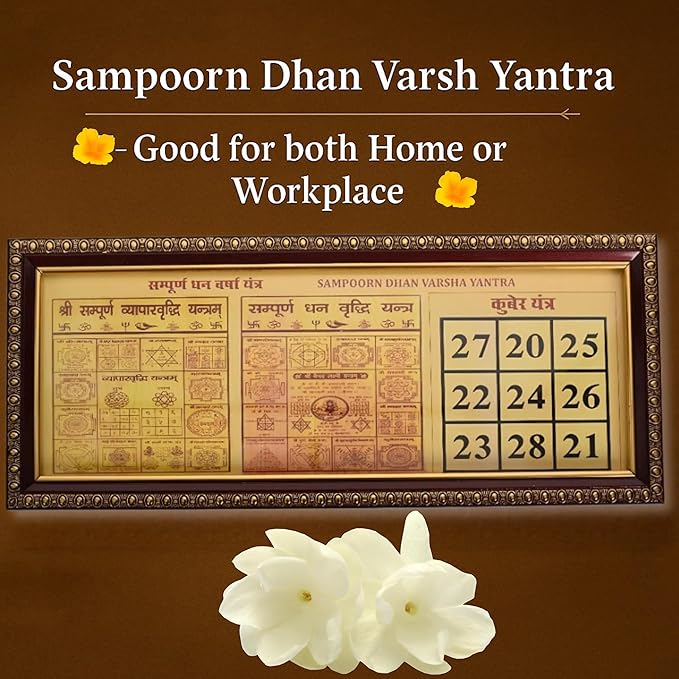 Sampoorn Dhan Varsa Kuber Yantra | for Health, Wealth, Prosperity and Success | Svv Organics 24 | Photo In Golden Artwork Wall Decor Frame (32 x 13 Cm)