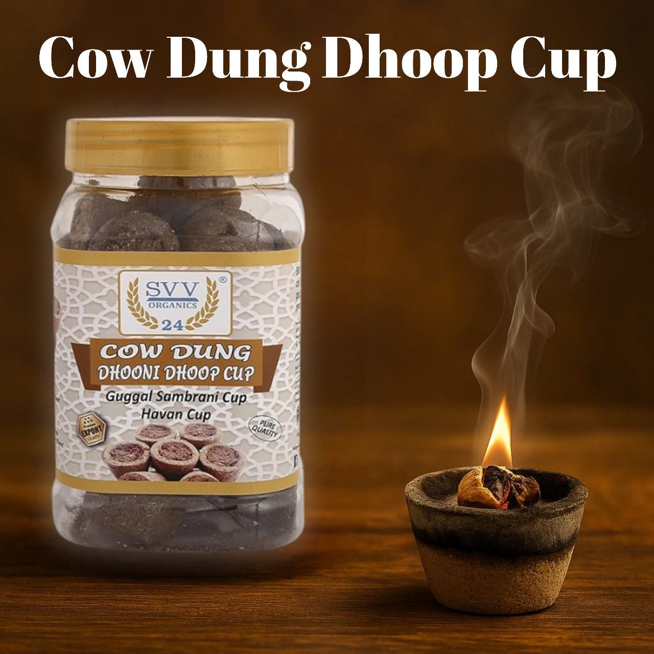 SVV24 Cow Dung Dhooni Dhoop Cup | Guggal Sambrani Cup & Havan Cup | Pack of 1-30pcs