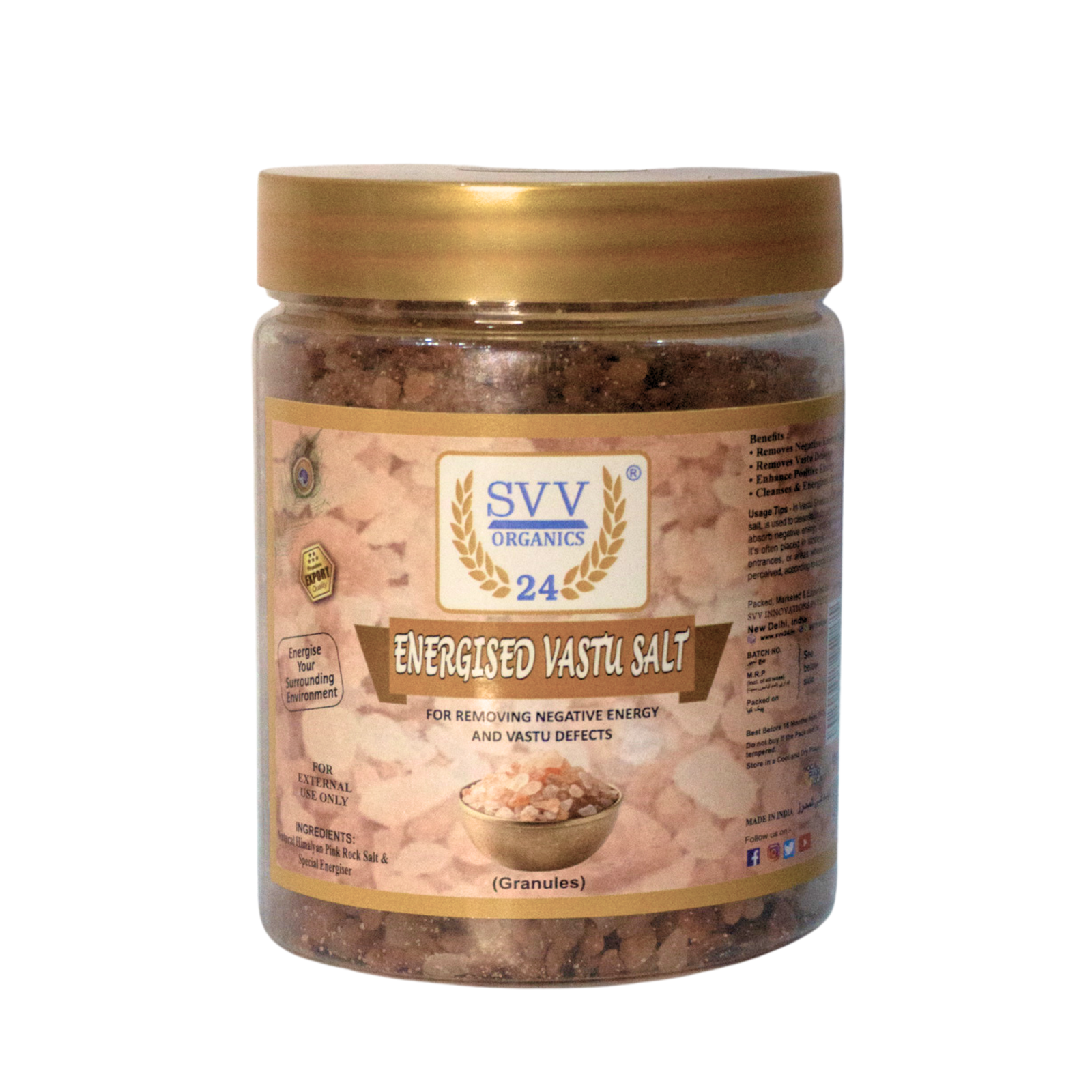 Energised Vastu Salt | Himalayan Pink Rock Salt | For Positivity & Clearing negative energies | Svv Organics 24 | (Pack of 1 – 600gm)