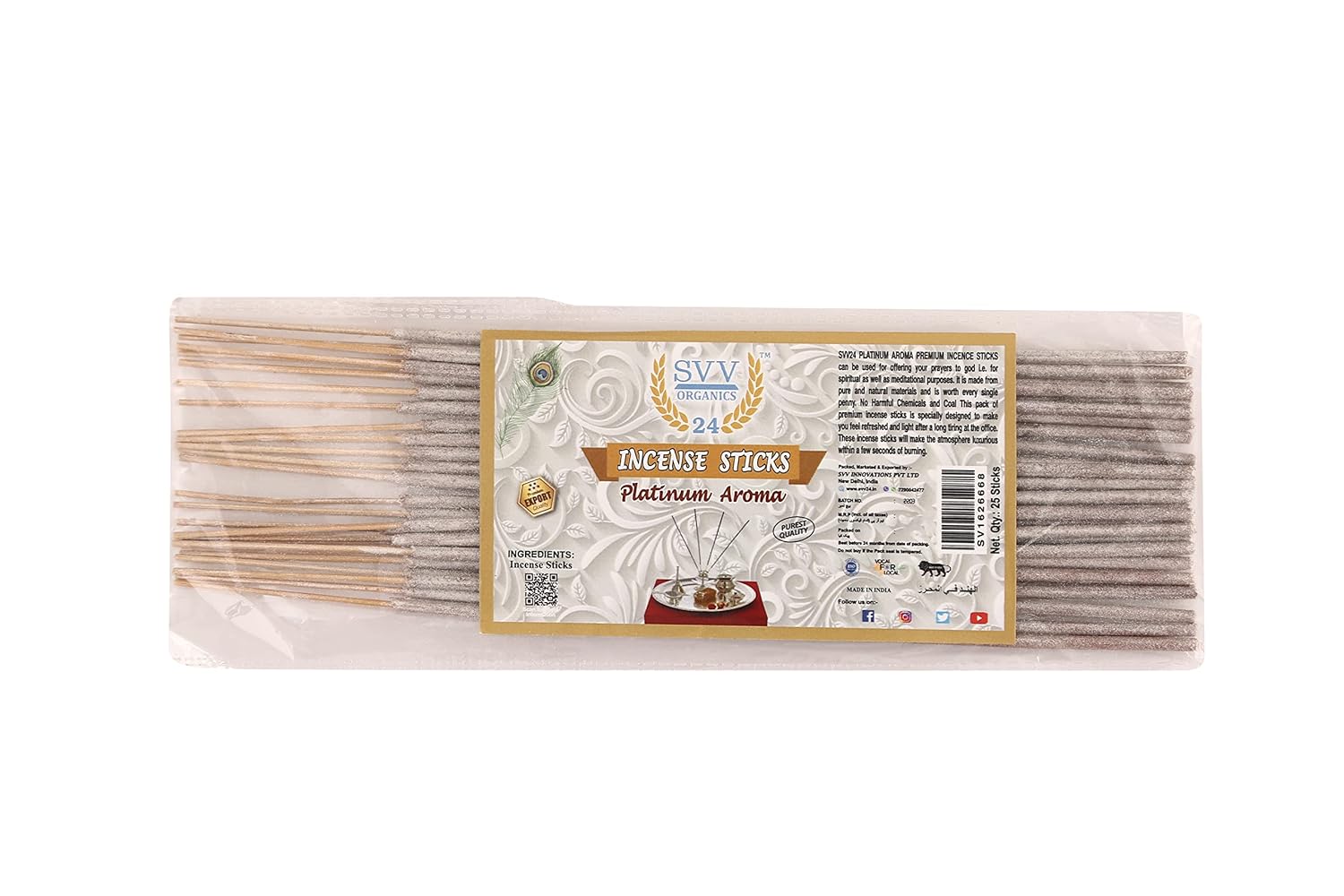 SVV24 Incense Stick Platinum Aroma | Agarbatti | Incense Stick for Pooja (Pack of 1-25 Sticks)