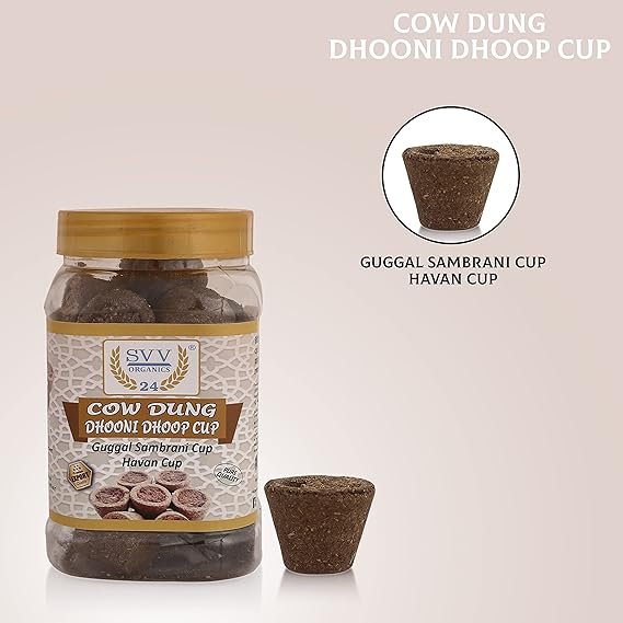 SVV24 Cow Dung Dhooni Dhoop Cup | Guggal Sambrani Cup & Havan Cup | Pack of 1-30pcs
