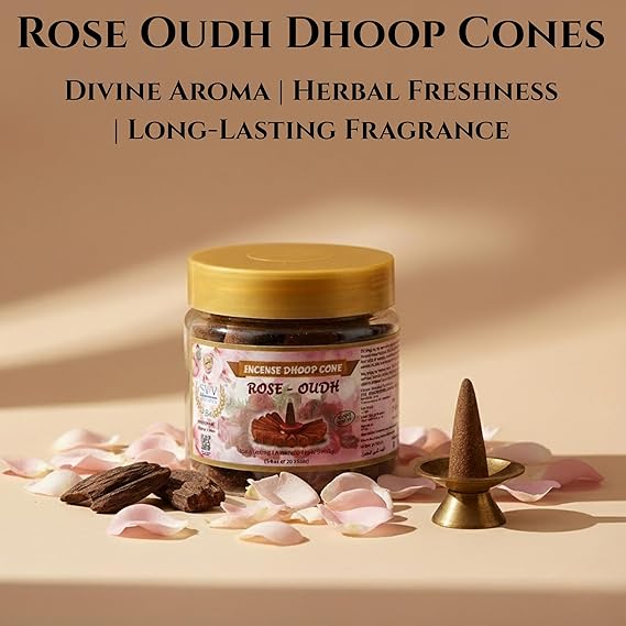 SVV24 Oudh Dhoop Cone Rose Incense | Premium and Long Lasting Aroma Dhoop Cone for Puja | (Pack of 20 Cones)